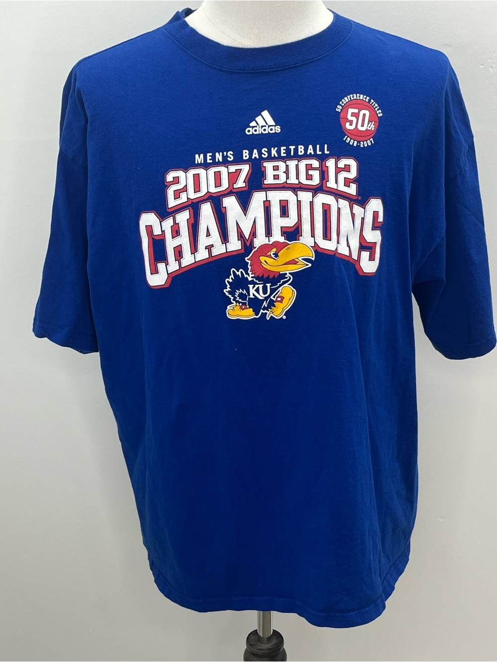 Adidas Kansas Jayhawks Vintage 2007 Big 12 Basketball Champions T-Shirt Mens XL